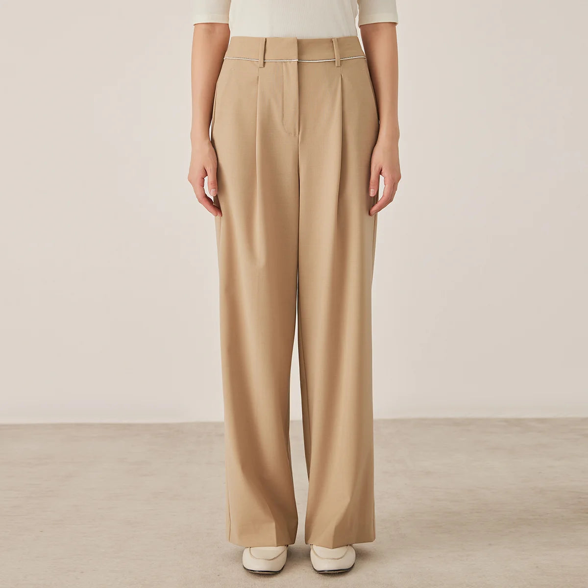 High-Waisted Wide Leg Wool Blend Pants: Women's Fall Fashion. KL9523338.