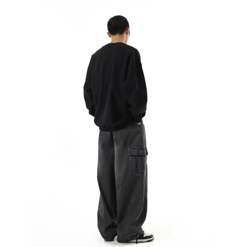 Y2K Black Cargo Joggers: Men's Casual Vintage Denim Pants. Wide-leg, Oversize.