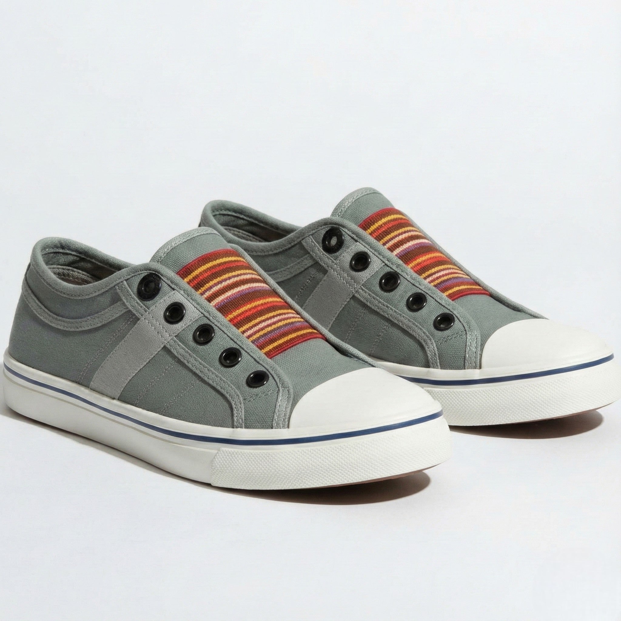 Damskie płócienne sneakersy wsuwane z okrągłym noskiem